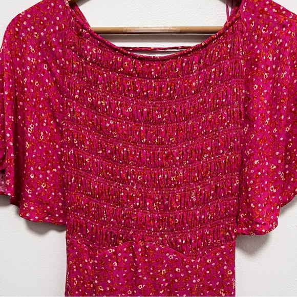 FREE PEOPLE Florence Ditzy Floral Flutter Sleeve Smocked Pink Mini Dress S - Picture 9 of 16
